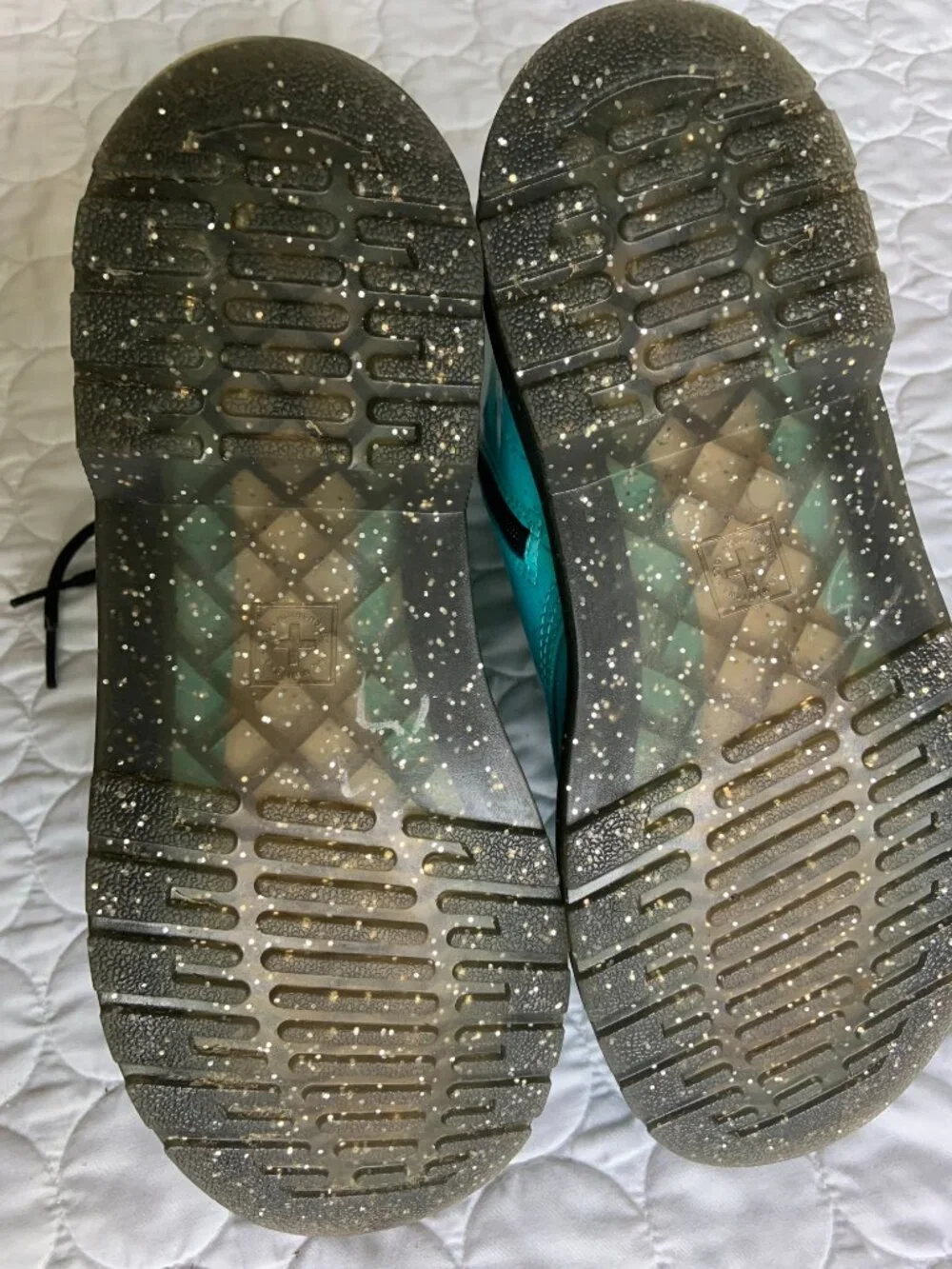 Dr. Martens 1460 Teal Glitter Patent Boots girls sz 6 like new
